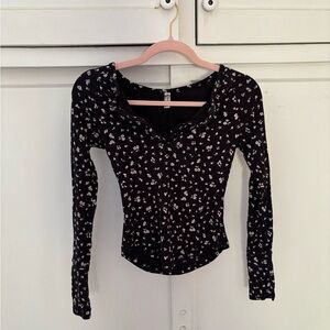 Free people Black Floral Long-Sleeve top